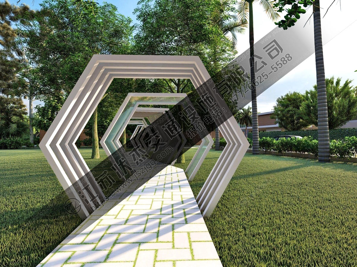 公園六邊形廊架長(zhǎng)廊