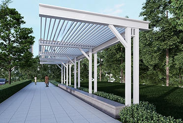 公園戶(hù)外休憩單邊廊架效果圖